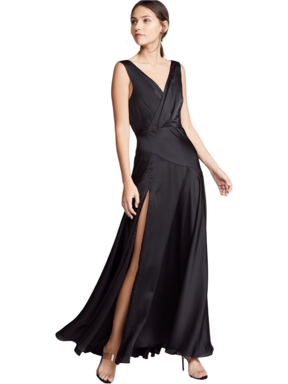 FAME AND PARTNERS + Free People Escala Black Satin Maxi Dress Size 0